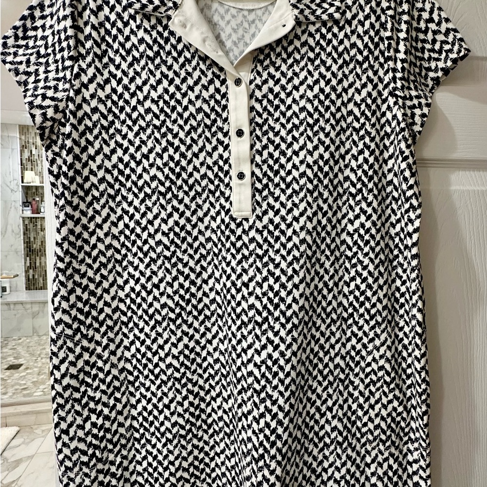 Tommy Bahama Black/White Houndstooth Island Zone Knee Length Dress w/pockets!